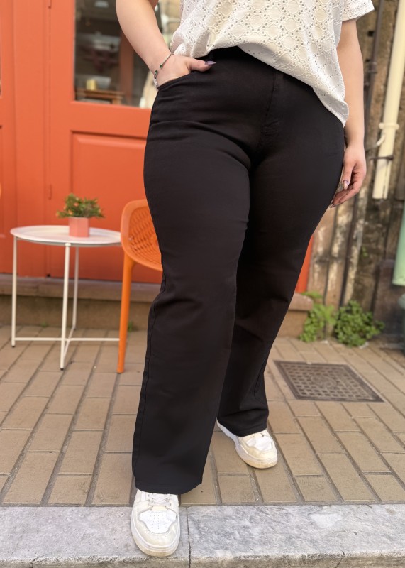 Μαύρο Τζιν Σε Wide Leg Γραμμή Ελαστικό