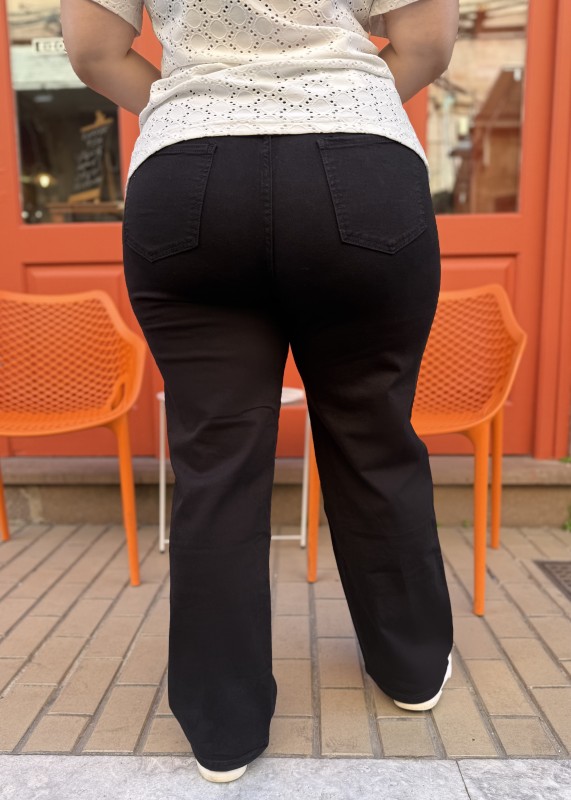 Μαύρο Τζιν Σε Wide Leg Γραμμή Ελαστικό