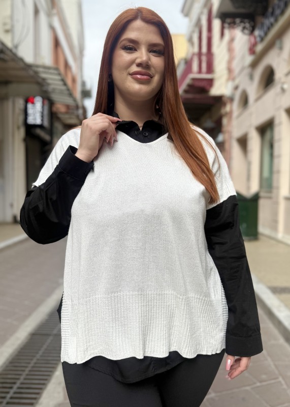 Νημάτινο Λεπτό Μπλουζάκι Με Άνοιγμα Στο Πλάι Και Ασημοκλωστή