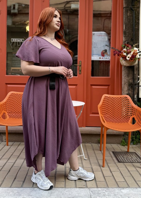 Ασύμμετρο Φόρεμα Με Δροσερό Ύφασμα Με Ανάγλυφη Υφή