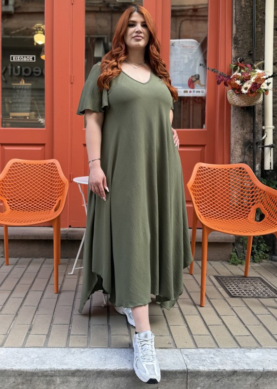 Ασύμμετρο Φόρεμα Με Δροσερό Ύφασμα Με Ανάγλυφη Υφή