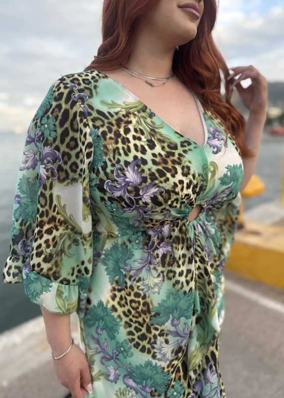 Μακρύ Καλοκαιρινό Φόρεμα  Άνοιγμα  – Animal & Floral Print