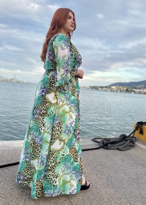 Μακρύ Καλοκαιρινό Φόρεμα  Άνοιγμα  – Animal & Floral Print