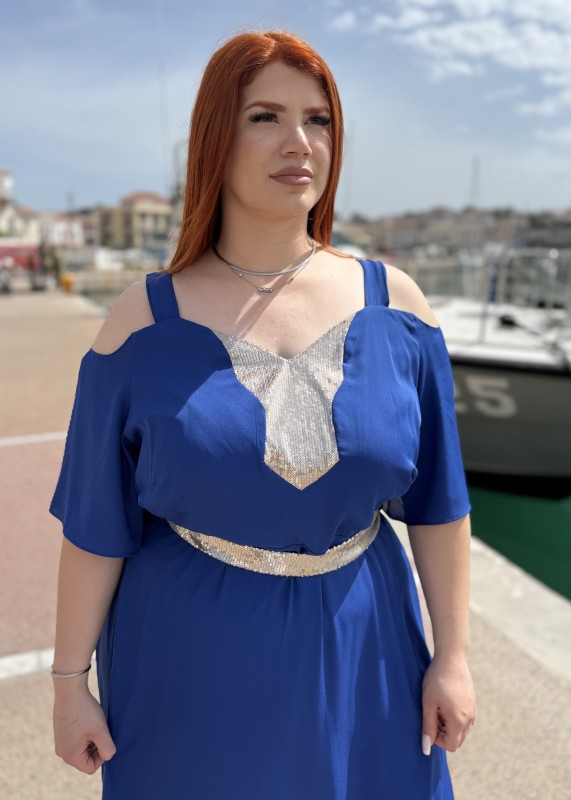 Αμπιγιέ Φόρεμα Με Λεπτομέρειες Παγιέτα Σε Ντεκολτέ Και Ζώνη