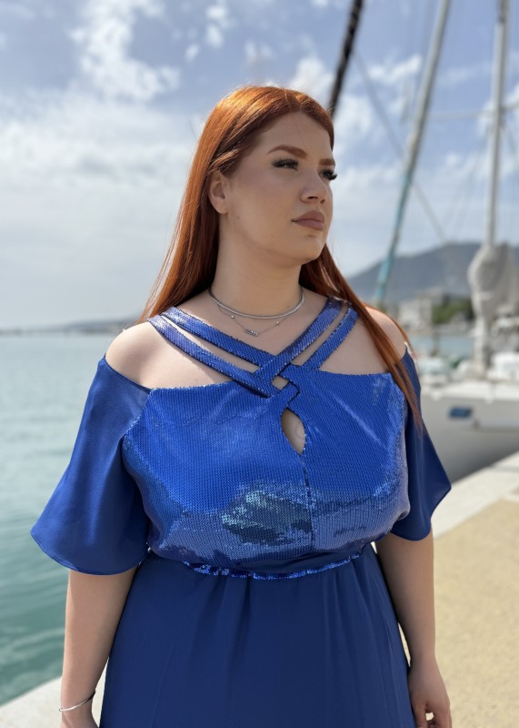 Αμπιγιε Φορεμα Με Χιαστι στους Ωμους Και Παγιετες