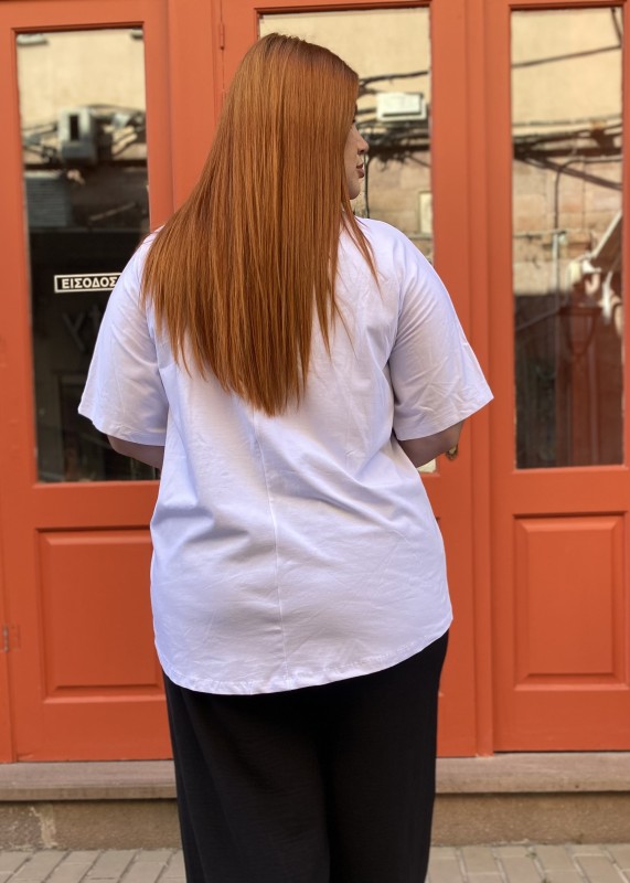 T Shirt Βαμβακερό Με Ανάγλυφο Λουλούδι