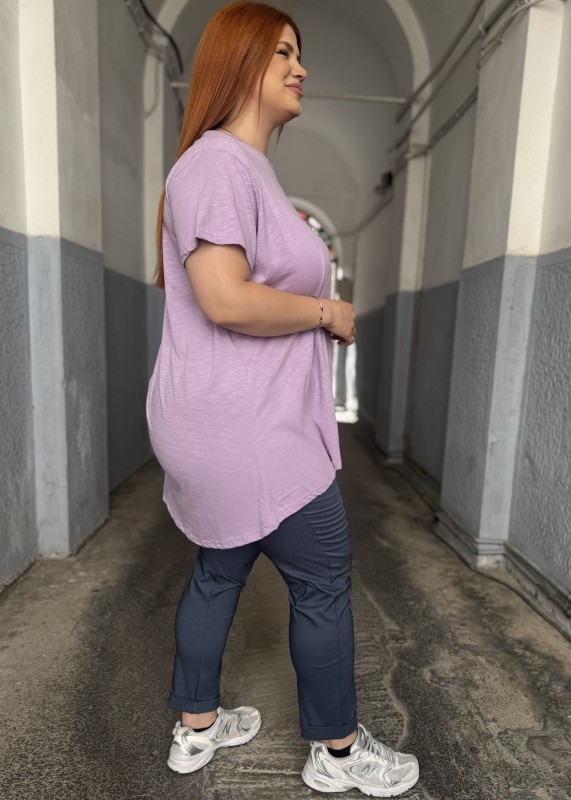 T Shirt Βαμβακερό Με Λαιμοκοψη Ασύμμετρο