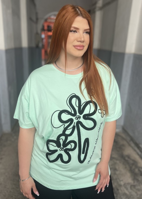 T Shirt Βαμβακερό Με Ανάγλυφο Λουλούδι