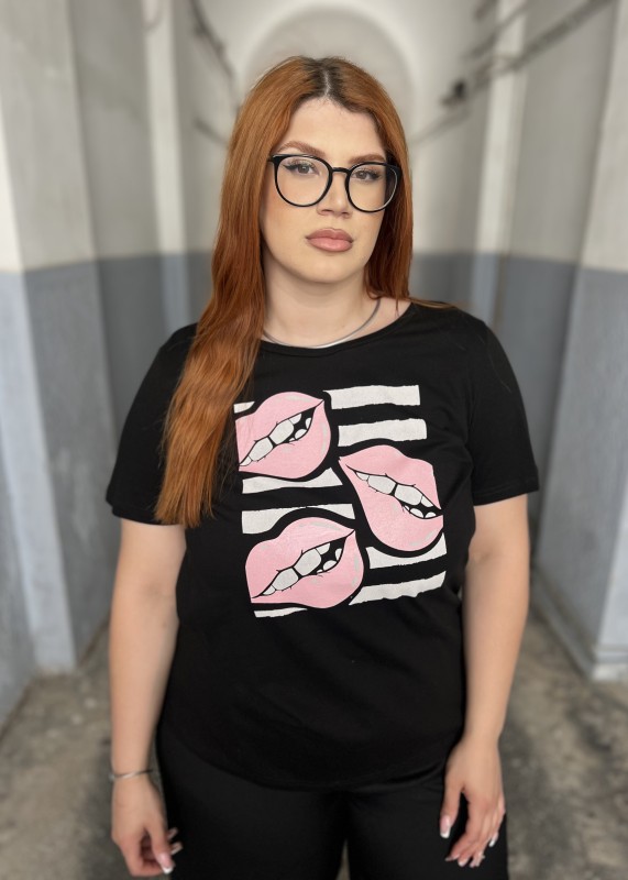 T Shirt Βαμβακερό Με Στάμπα Χείλη