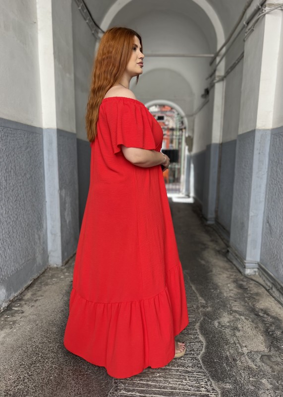 Φόρεμα Αέρινο Σε Τσαλακωτό ΥΦασμα Off Shoulder