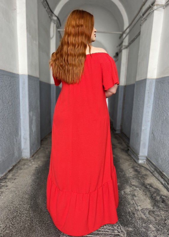 Φόρεμα Αέρινο Σε Τσαλακωτό ΥΦασμα Off Shoulder