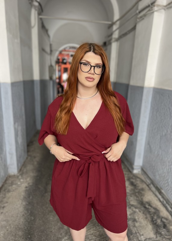 Ολόσωμο Σορτς Κοντομάνικο Σε Τσαλακωτό Ύφασμα Κρουαζέ