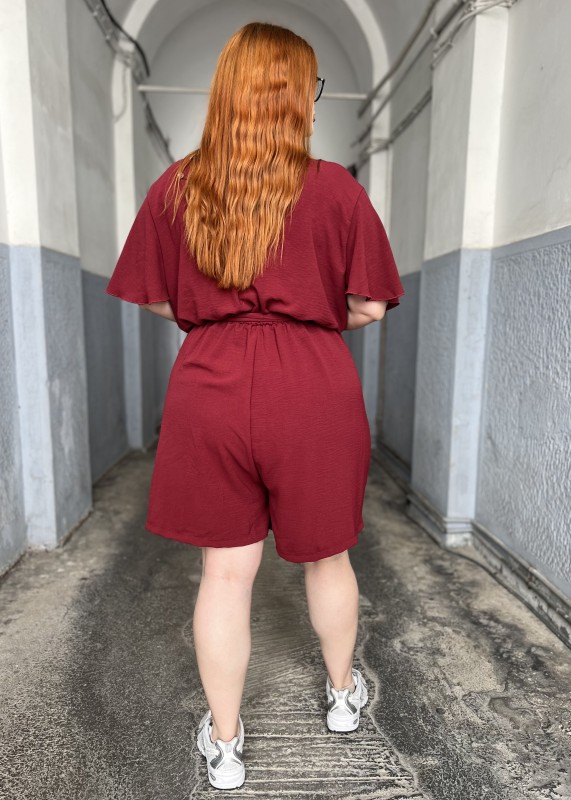 Ολόσωμο Σορτς Κοντομάνικο Σε Τσαλακωτό Ύφασμα Κρουαζέ