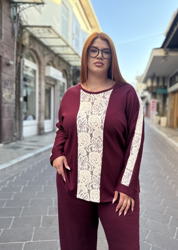 Φούτερ Με Λεπτομέρειες Δαντέλα Μπροστά Και Στο Μανίκι(Σετ)