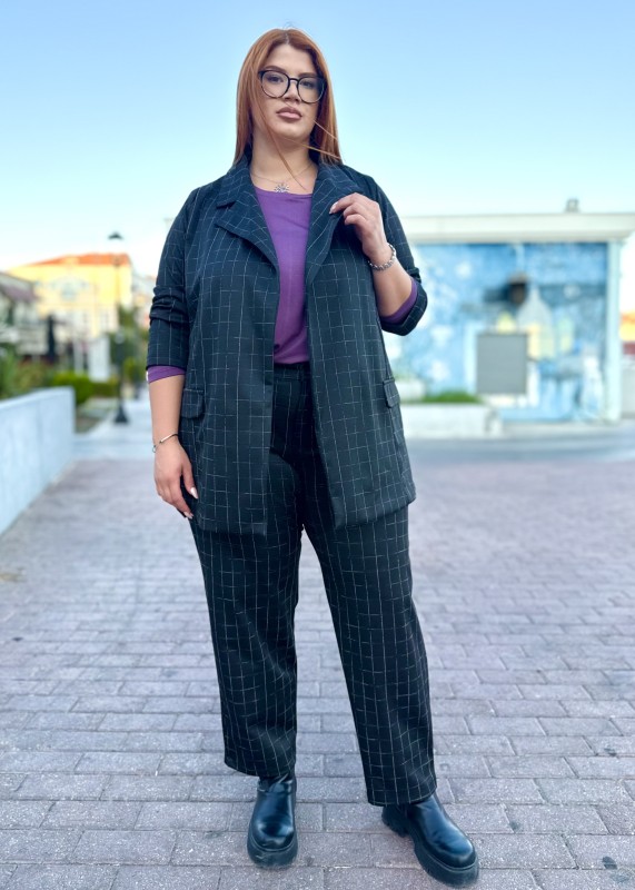 Blazer  Με Διακριτικό Καρό Και Σατινέ Υφασμα(Σετ)