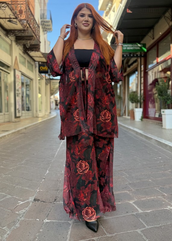 Κιμονό Φλοράλ Ημιδιάφανο (Σετ)