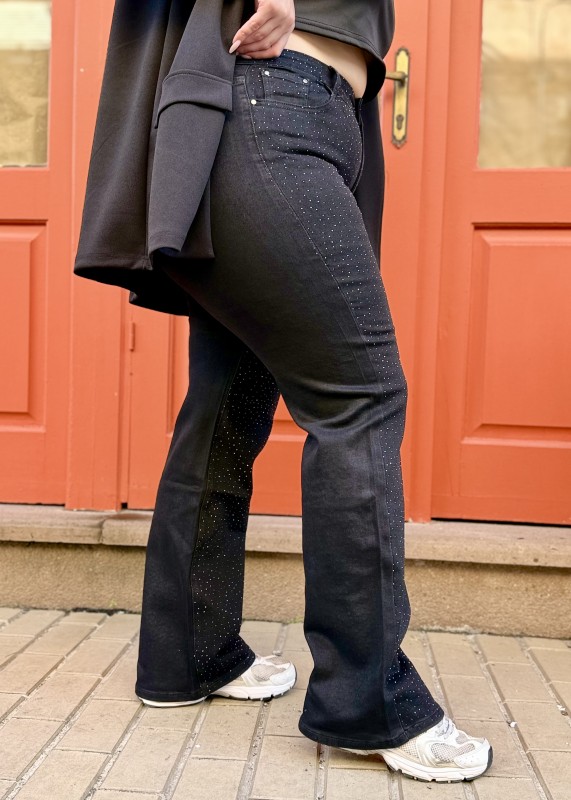 Μαύρο Τζιν Wide Leg Με Στρας