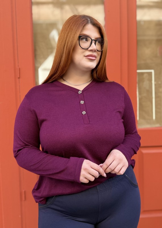 Λεπτή Μάλλινη Μπλούζα Με Διακοσμητικά Κουμπιά Στο Ντεκολτέ