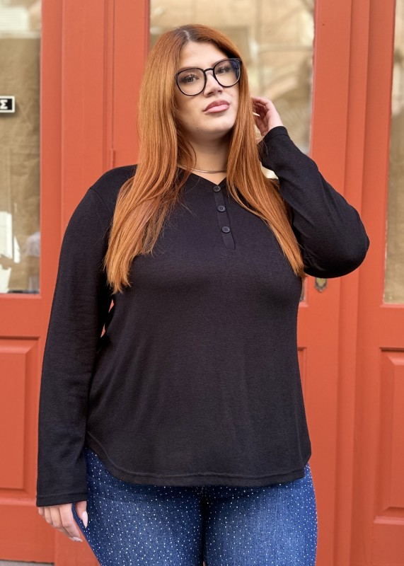 Λεπτή Μάλλινη Μπλούζα Με Διακοσμητικά Κουμπιά Στο Ντεκολτέ