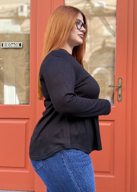 Λεπτή Μάλλινη Μπλούζα Με Διακοσμητικά Κουμπιά Στο Ντεκολτέ