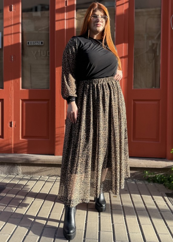 Λεοπάρ Φούστα Με Λάστιχο Στη Μέση