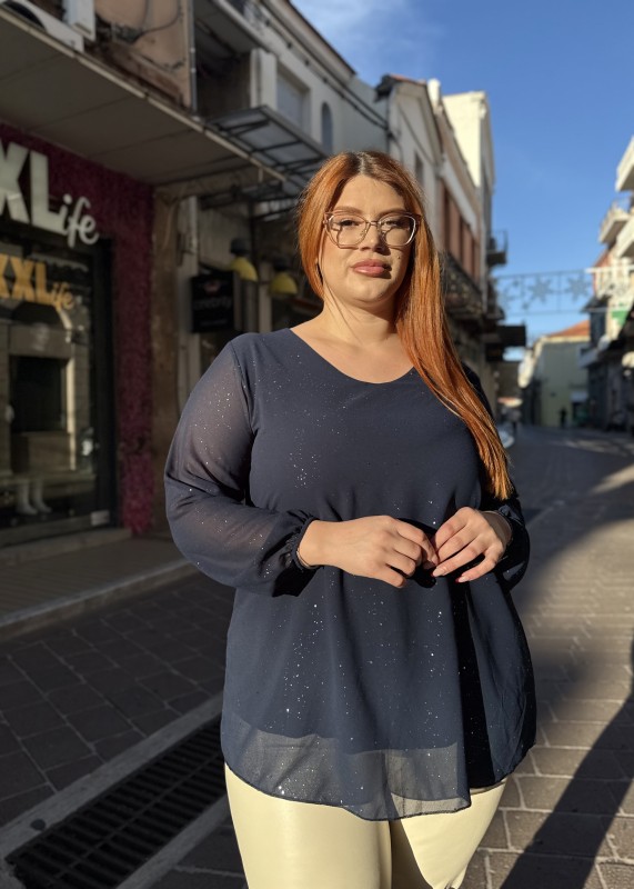 Μπλούζα Μουσελίνα Με Εσωτερική Φόδρα Και Γκλίτερ