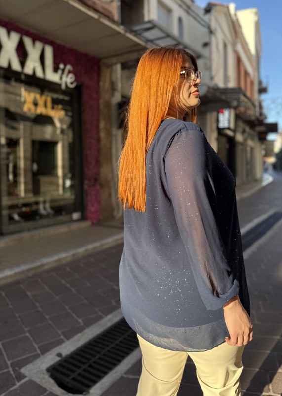 Μπλούζα Μουσελίνα Με Εσωτερική Φόδρα Και Γκλίτερ