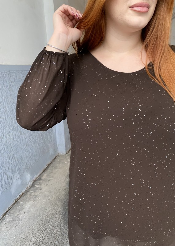 Μπλούζα Μουσελίνα Με Εσωτερική Φόδρα Και Γκλίτερ