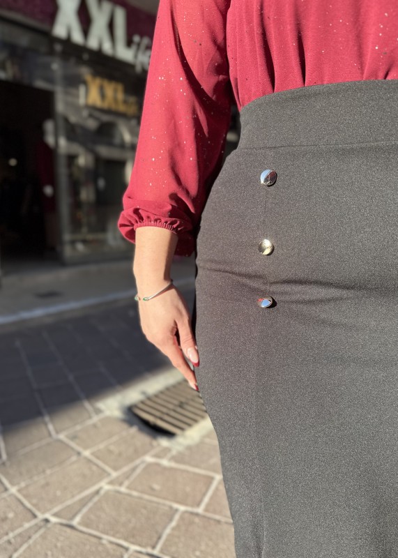 Φούστα Κρέπ Πένσιλ Με Διακοσμητικά Κουμπιά Και Λάστιχο Στη Μέση