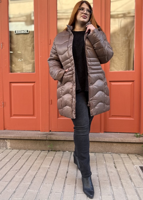 Μπουφάν Puffer Μακρύ Με Κουκούλα