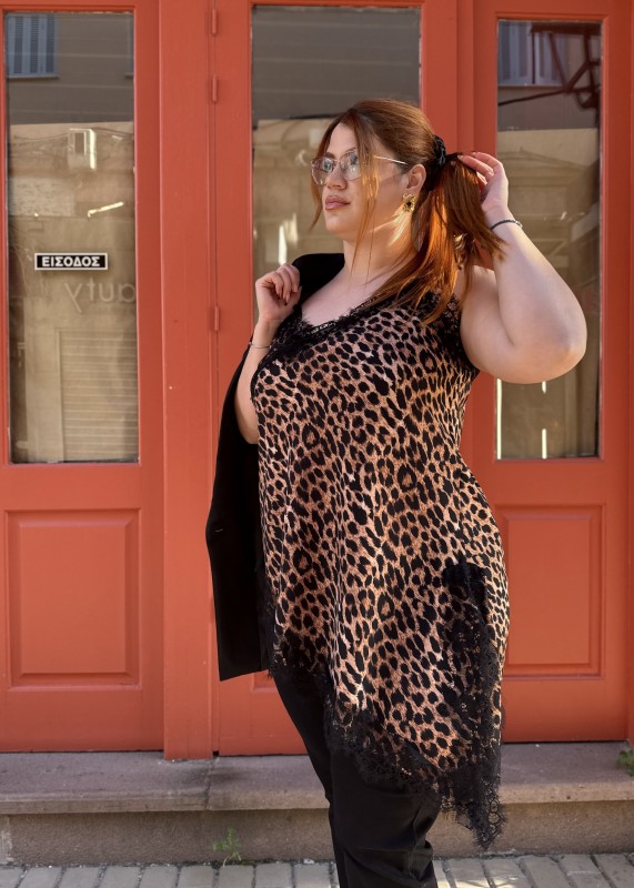 Lingerie Λεοπάρ Ασύμμετρο Με Λεπτομέρειες Δαντέλας